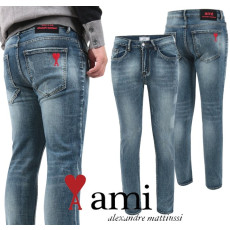 AMI 아미 레드 하트 자수 슬림진