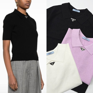 ●6월 판매 9위● PRADA 프라다 노버튼 카라 니트반팔