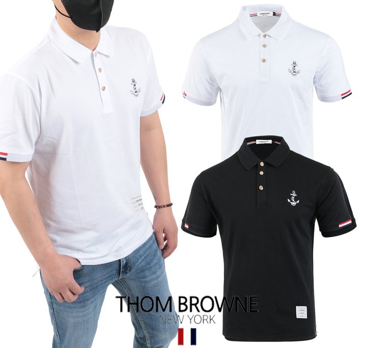 ●6월 판매 5위● THOM BROWNE 톰브라운 앵커자수 골드버튼 PK 티셔츠