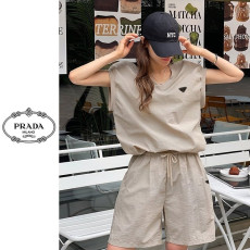 PRADA 프라다 브이넥 패치 나시 팬츠 세트 2COLOR