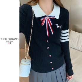 THOM BROWNE 톰브라운 배색카라 퍼피 꽈배기 니트