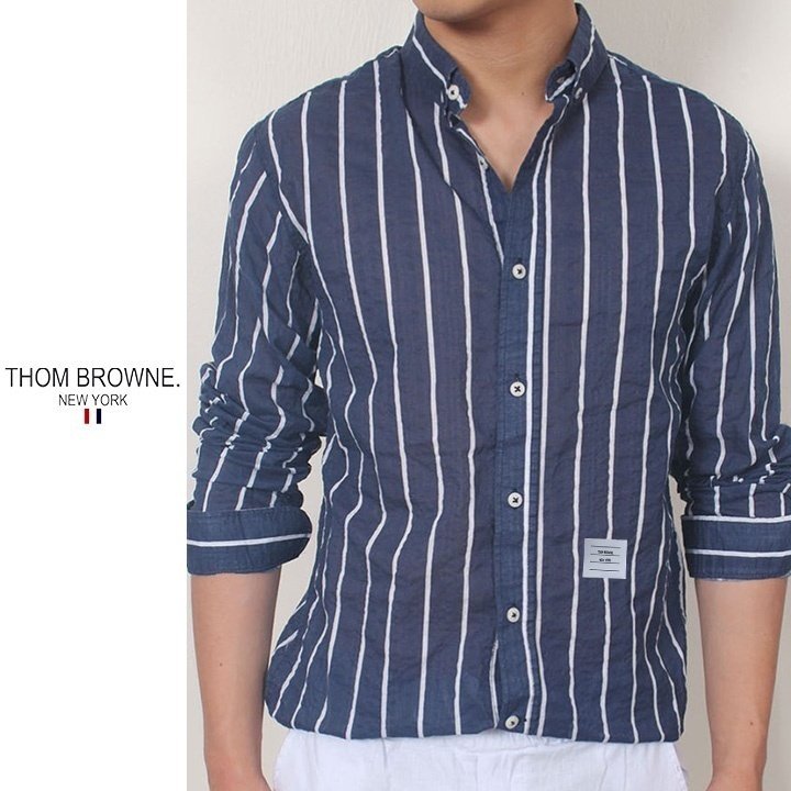 THOM BROWNE 톰브라운 린넨 스트라이프 워싱 셔츠 2COLOR