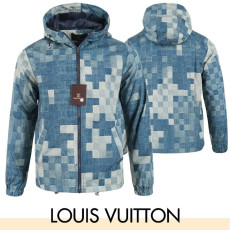 LOUIS VUITTON 루이비통 블루 체커보드 윈드 자켓