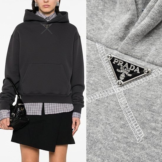 PRADA 프라다 센터 플레이트 기모 후드