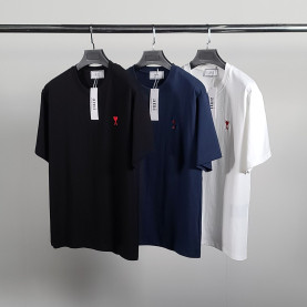 AMI 아미 스몰하트자수 코튼 반팔티