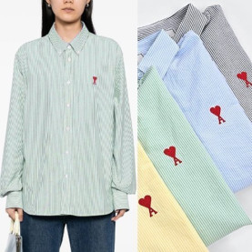 AMI 아미 스몰레드하트 스트라이프 셔츠