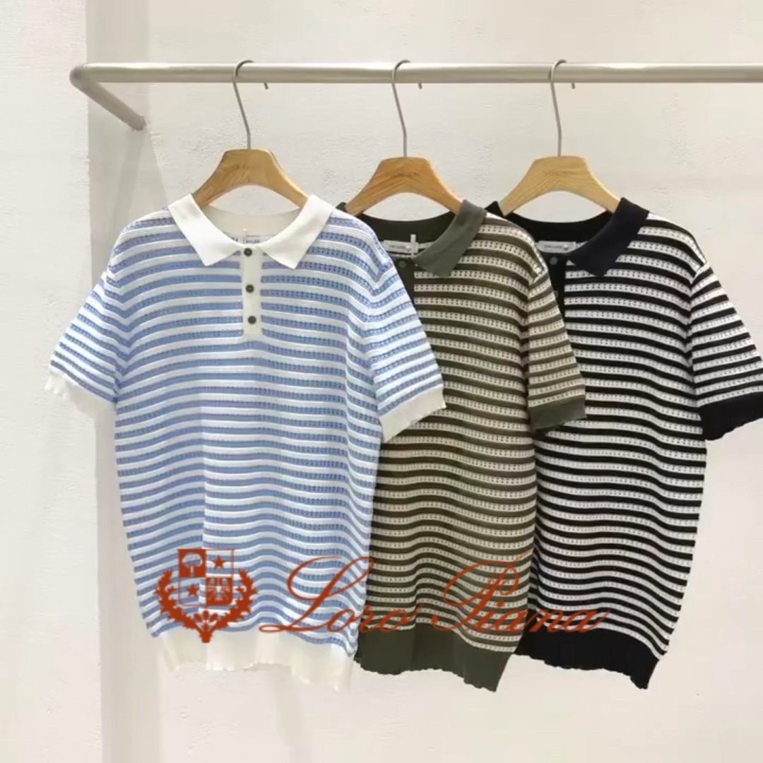 LOROPIANA 로로피아나 펀칭 스트라이프 카라티