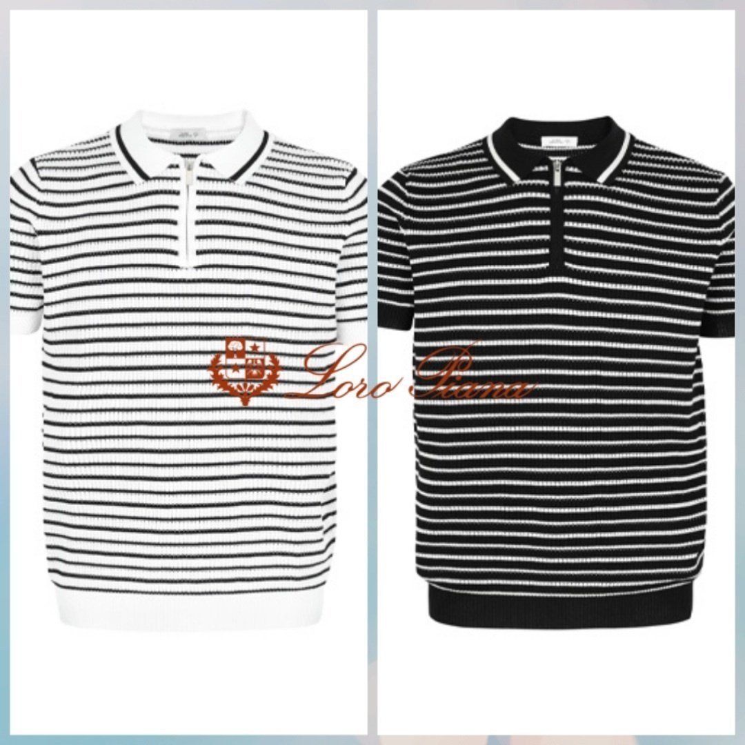 LOROPIANA 로로피아나 펀칭 반집업 스트라이프 카라