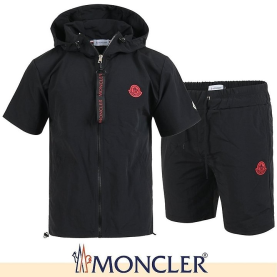 MONCLER 몽클레어 레드 패치 우븐 집업 하프 셋업